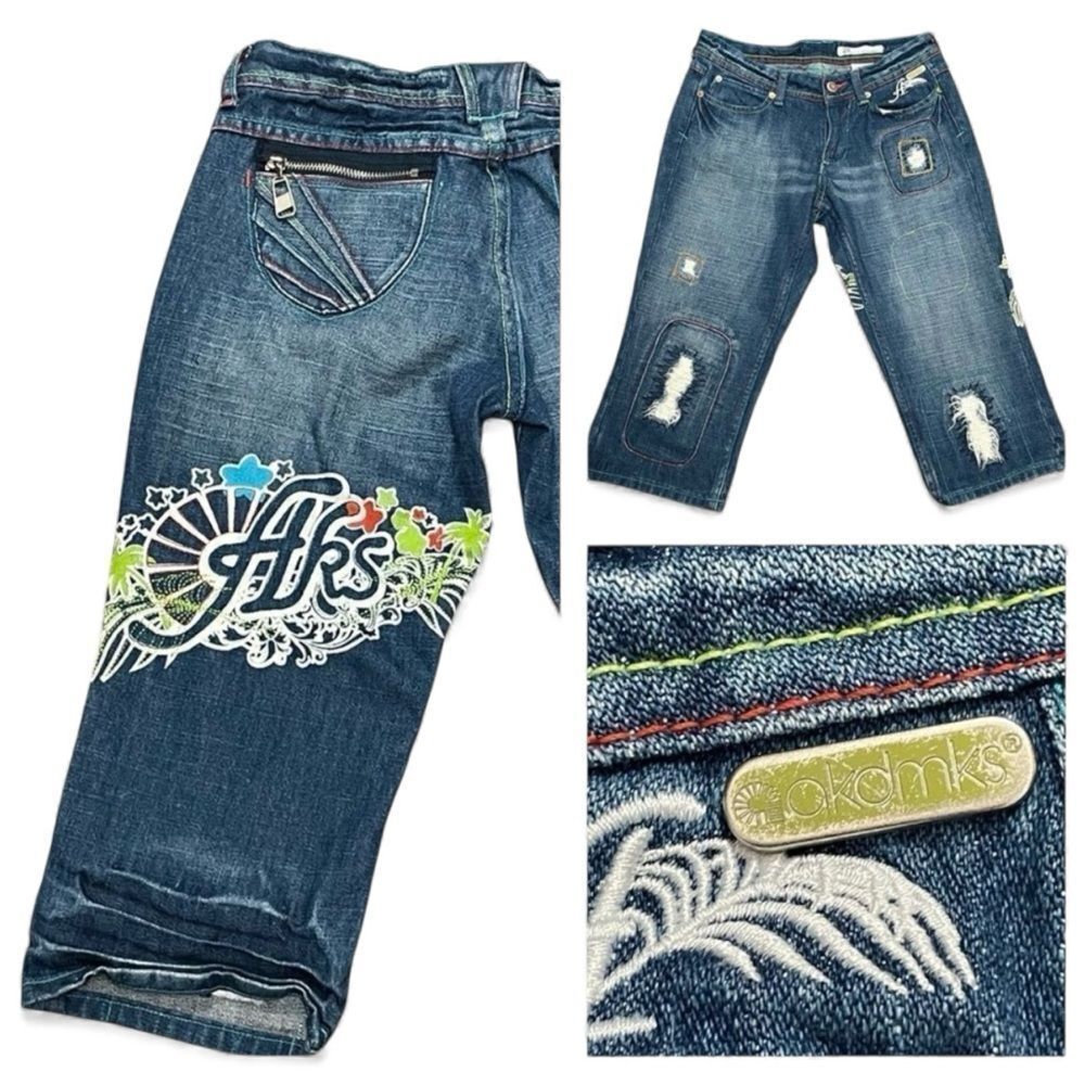 AKADEMIKS NWOT Capri Streetwear Embroidered Detail Cropped Jeans Size 26